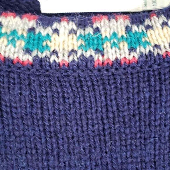 Vintage Point of View Sweater Shetland Wool Knit Navy Blue Long Sleeve Size 38 - Picture 4 of 10